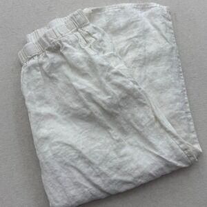FLAX Linen Cropped Wide Leg Pants Women's Size M Medium White Elastic Waist